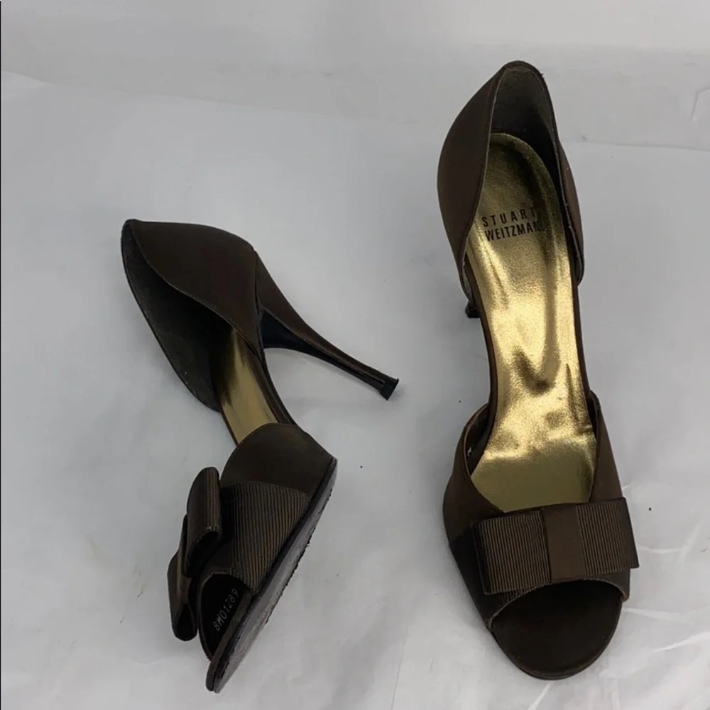 Stuart Weitzman Sz 8.5M D'Orsay Brown Satin Heels